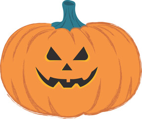 Halloween Pumpkin Illustration with Spooky Face on Transparent Background