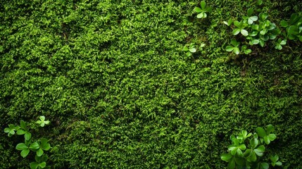 Obraz premium Textured surface with moss as background, top view. Green moss texture