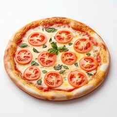 Margarita pizza herbs, radiant tomatoes, golden cheese, 3D illustration