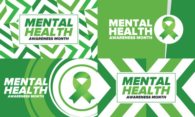 Mental Health Awareness Month in May. Annual campaign in United States. Raising awareness of mental health. Control and protection. Prevention campaign. Medical health care design. Vector illustration