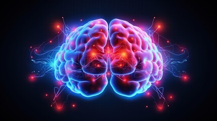 Human brain with neurons and nervous system. 3d vector illustration.