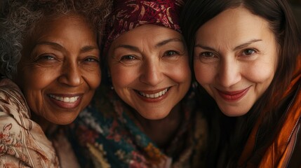 collage of three generations of women of different ethnicities smiling together