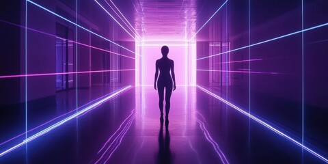 a person walking down a long corridor