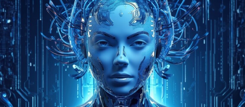3d rendering of female robot with circuit board in the background, artificial intelligence concept