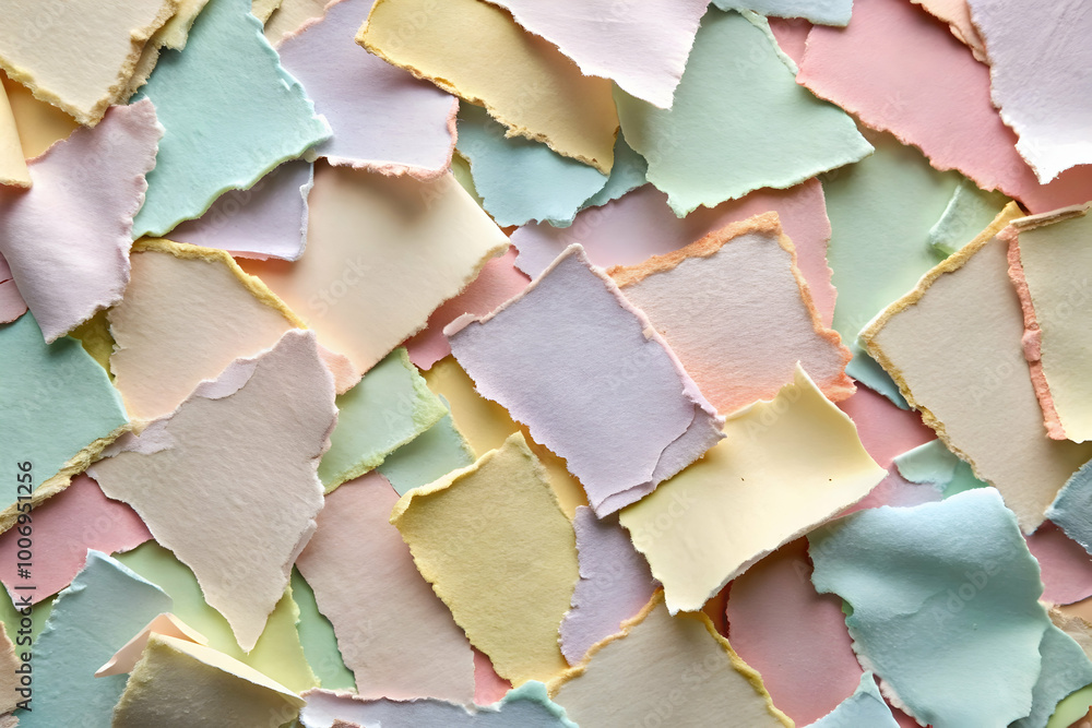Poster pastel paper pieces: a delightful collection of pastel-colored torn paper pieces, creating a vibrant