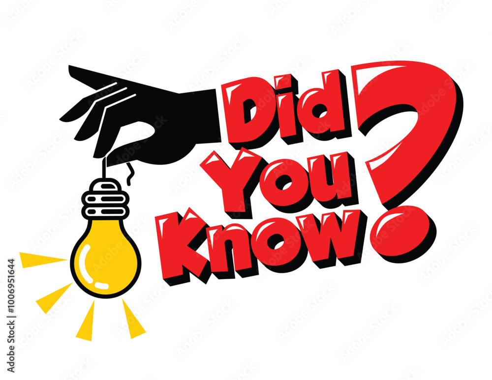 Fototapete did you know speech bubble label design with hand and light bulb and rays. vector in pop art style o
