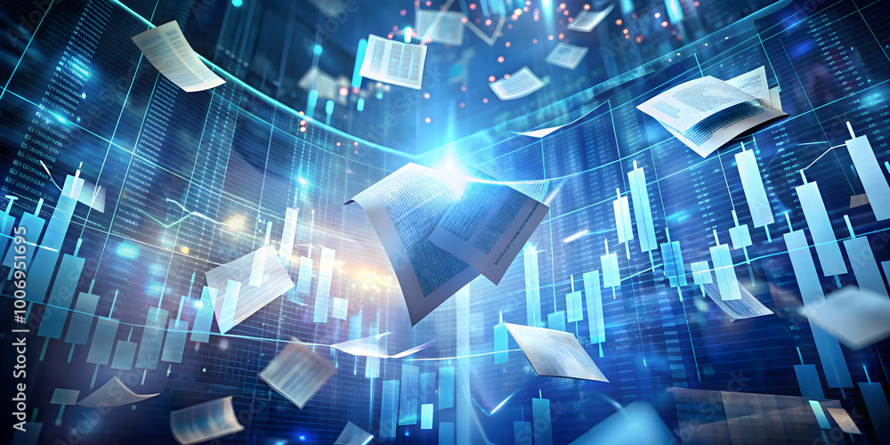 Poster data storm: abstract data visualization depicts a storm of documents and graphs, symbolizing the rap
