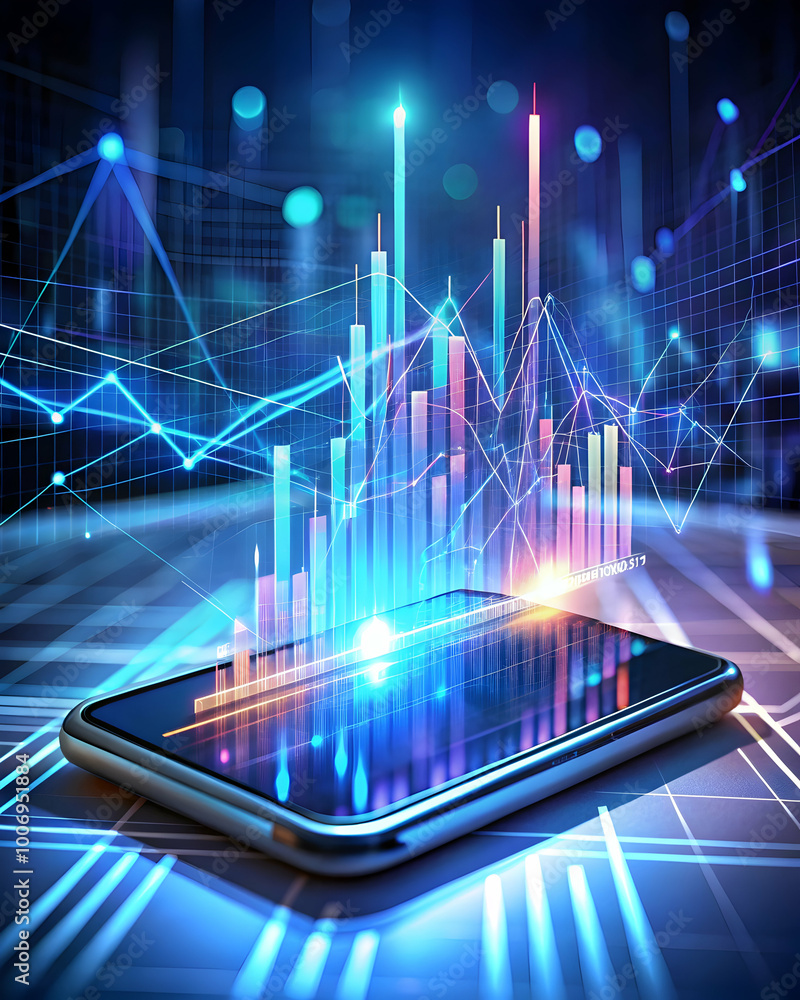 Poster financial growth on mobile: data-driven visualization of market trends and financial growth projecte
