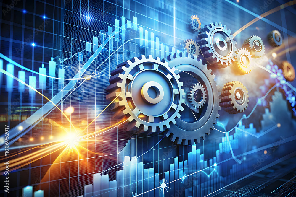 Poster gears of progress: a dynamic illustration of interconnected gears symbolizing efficiency, innovation