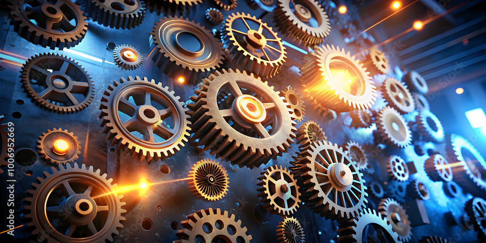 Poster intricate gear system: precision engineering in motion