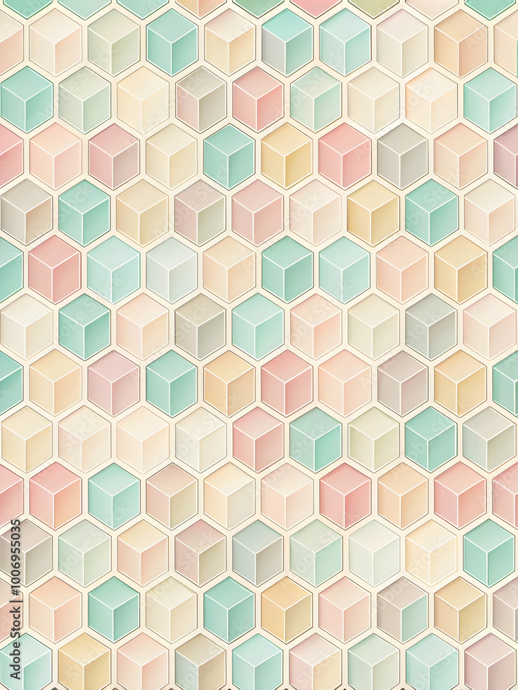 Poster pastel hexagon pattern: a seamless pattern of soft pastel-colored hexagons, creating a calming and v