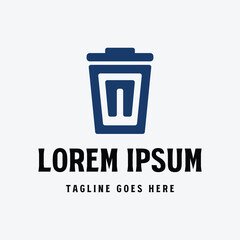 Simple Minimalist Trash Can or Rubbish Bin Icon Symbol Logo Illustration Design