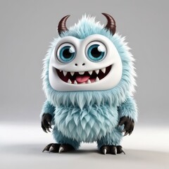 Obraz premium A cute, fluffy blue monster with big eyes and horns, designed for children's entertainment.