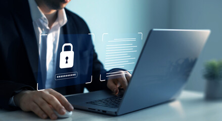 Documents confidentiality,cyber security protection concept. Protecting herself from cyber attacks....