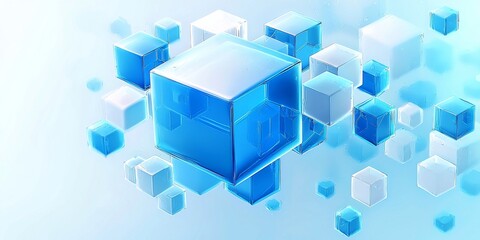 Obraz premium white background with blue and white geometric cubes floating in the air,Distributed cubes, featuring an abstract style