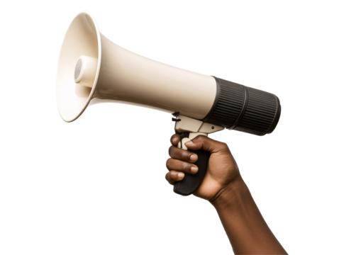 a hand holding a megaphone