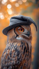 Rear view of an owl in a wizard hat, Capturing whimsical essence with magical setting