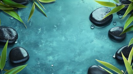 Photo of spa background with stones and bamboo leafs