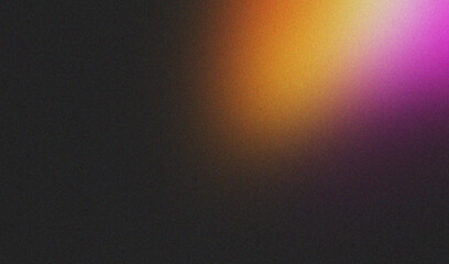 Pink orange illuminated spots on black, grainy color gradient background, noise texture effect, copy space