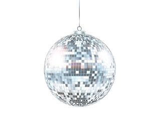 a silver disco ball from a string