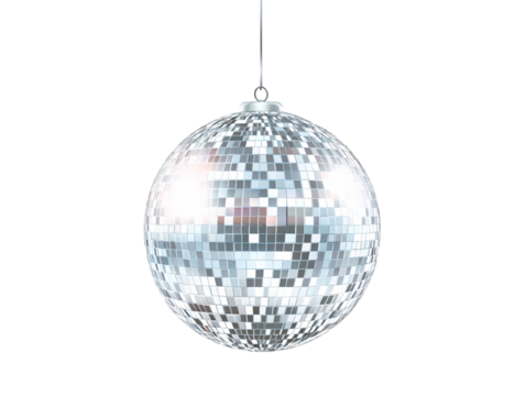a silver disco ball from a string