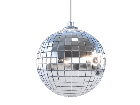 a silver disco ball with a white background