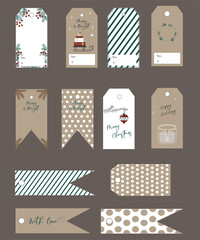 Naklejka premium New Year's tags. A set of holiday cards. Winter 2025 Christmas illustrations in vector