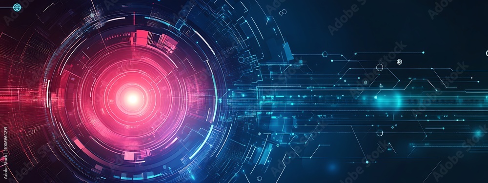 Poster Abstract digital background with glowing circles and lines.