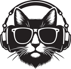 A Cute cat Listening to Music with Headphones silhouette vector