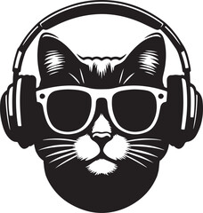 A Cute cat Listening to Music with Headphones silhouette vector