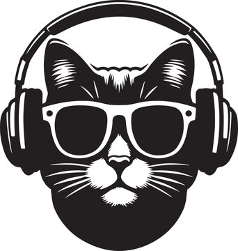 recommend clip art: A Cute cat Listening to Music with Headphones silhouette vector