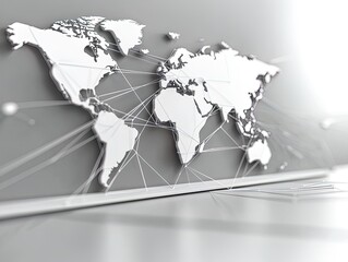 Stylish World Map Poster: Modern Design with White Continents and Thin Lines on Soft Grey - Perfect for Sporty Interior Décor and Trendy Spaces