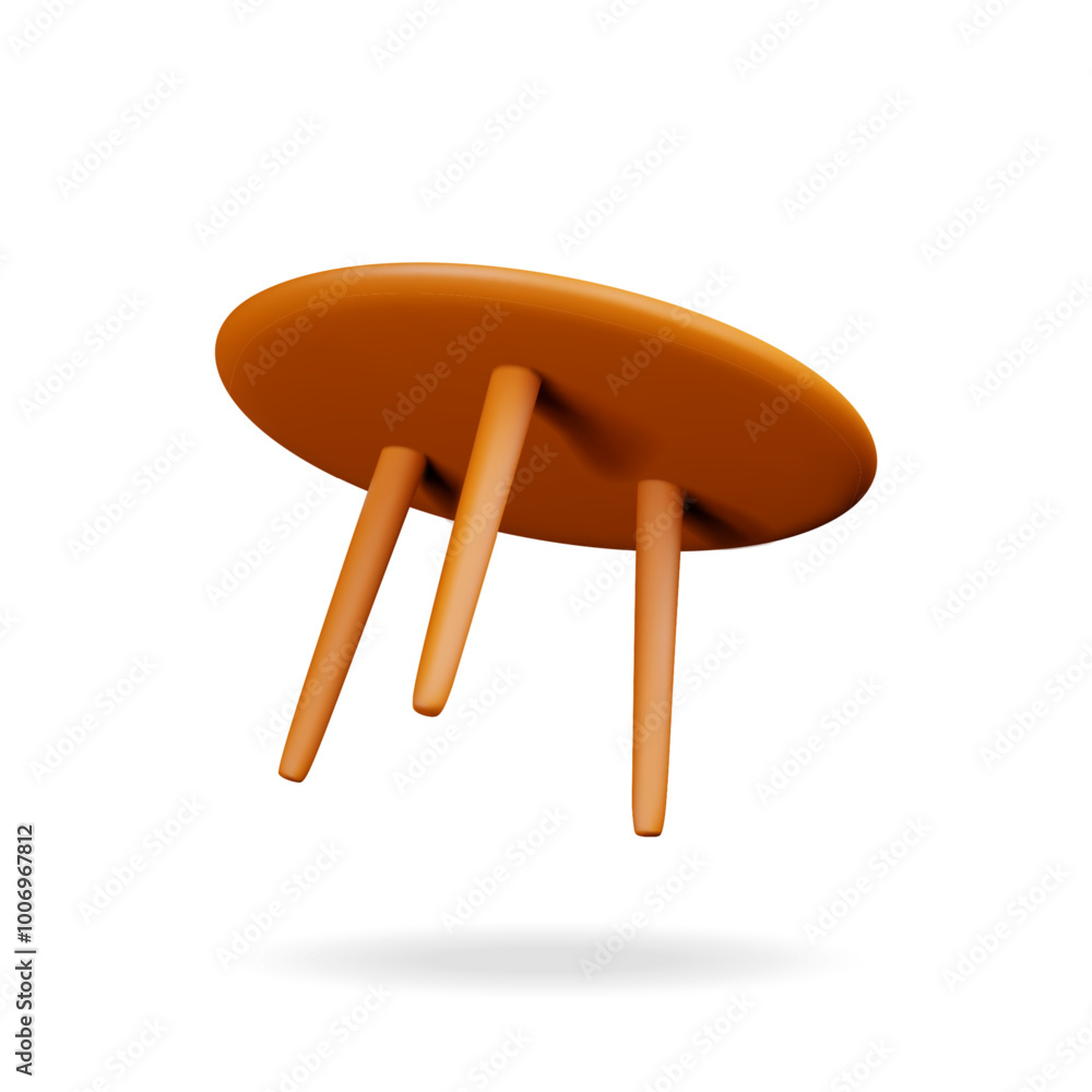 Poster 3d wooden table stand with legs isolated on white. render empty table with round brown countertop. c