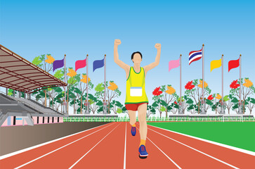 One athlete is practicing running in running track, vector design.