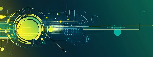 Abstract green and yellow digital background with a circular design in the center.