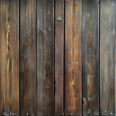 Fototapeta premium Dark brown wooden planks create rustic and textured background, showcasing natural grain and variations in color. This old, grunge wallpaper adds warmth and character to any design