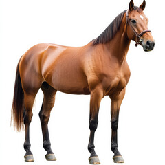 Obraz premium majestic brown horse stands proudly, showcasing its strong physique and shiny coat. horses elegant posture and attentive expression convey sense of grace and vitality