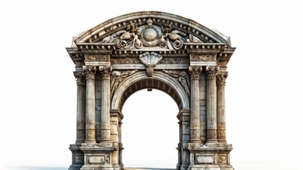 A decorative stone archway featuring intricate carvings and classical design elements.