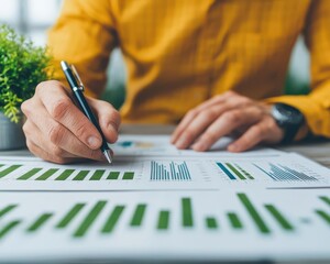 Engineers analyzing environmental costs on eco-friendly projects, financial projections in the air, eco-economics, sustainable engineering