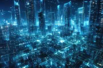 Obraz premium Futuristic Cityscape Illuminated by Neon Lights