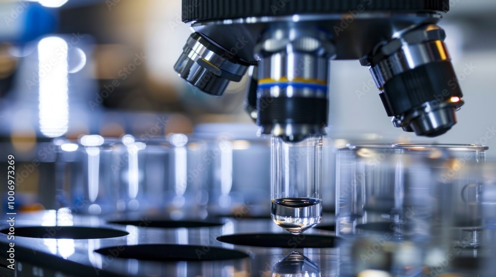Poster a microscope is being used to examine a sample
