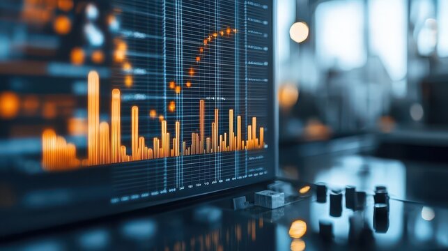 Industrial complex intertwined with graphs depicting production efficiency and profitability, manufacturing, econometrics in industry