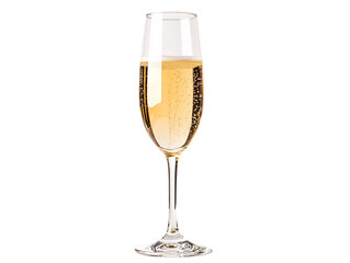 a glass of champagne with bubbles