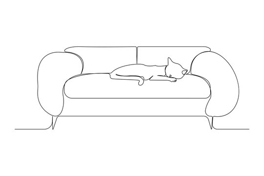 recommend clip art: Cat sleeping on sofa continuous one-line art drawing. Couch outline vector illustration.