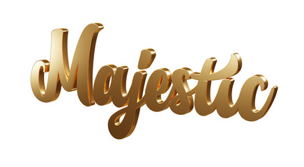 Luxury 3D gold text "Majestic" on transparent background. Three dimensional Realistic script letters for logotype, symbol, signage, message etc.