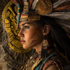 Aztec Priestess Portrait Ancient Mexico Cultural Heritage Traditional Clothing Ceremon