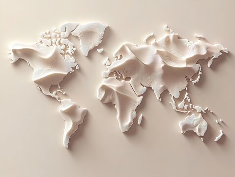 Modern Abstract World Map Poster: Sleek White Continent Designs Interconnected with Thin Lines for a Technological Aesthetic &ndash; Perfect for Sports and Contemporary Interiors