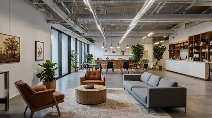 Modern Office Lounge: Serene Workspace Design 