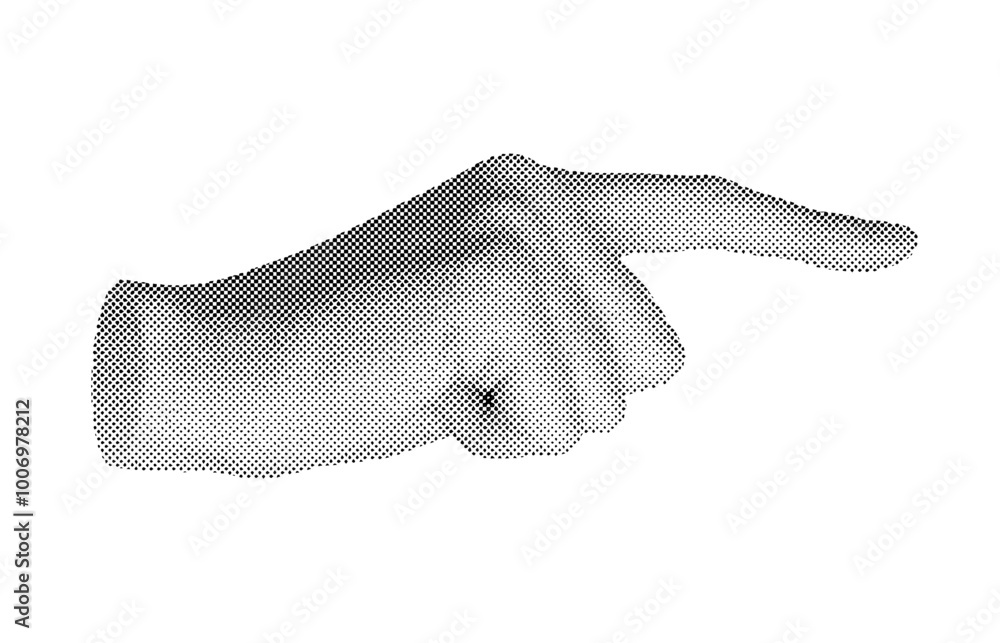 Wall mural Finger pointing gesture, indicating aside, showing. Pointer sign. Halftone old style vector isolated on white background.