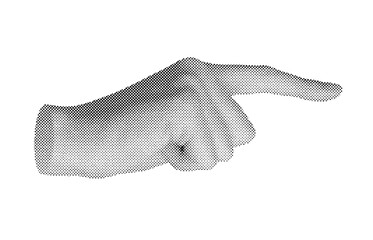 Finger pointing gesture, indicating aside, showing. Pointer sign. Halftone old style vector isolated on white background.